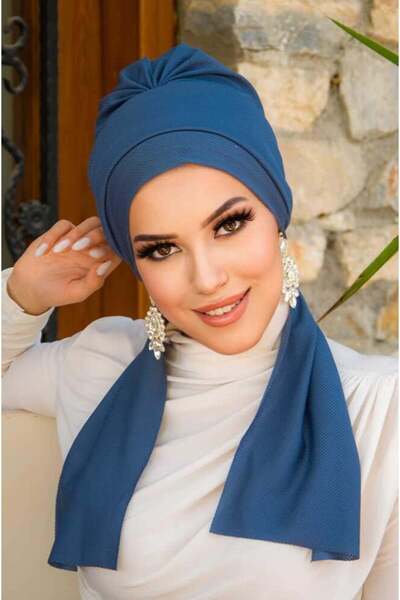 Aişe tesettür Σκούρο Ινδιγκό Καπέλο με Κορδέλα