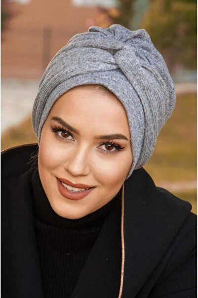 Aişe tesettür Gri Melanj Burgu Detaylı Bone