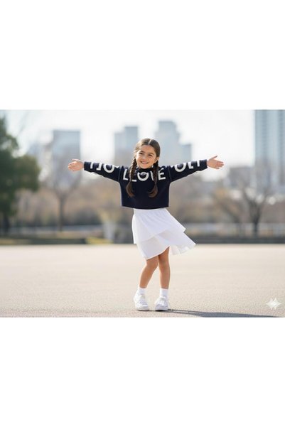 zavera for kids Girl's'I Love You' Written Knit Sweater and Flared White Skirt Set - 100% Cotton