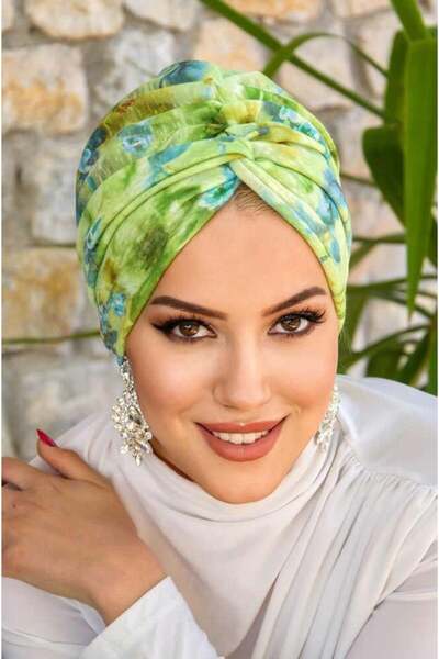 Aişe tesettür Στριφτό καπέλο με πράσινο λουλούδια φιστίκι