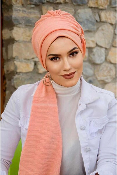 Aişe tesettür Somon Toka Detaylı Atkılı Bone