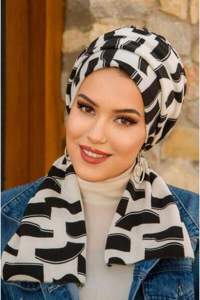 Aişe tesettür Desenli Atkılı Bone