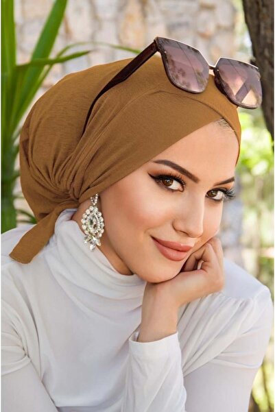 Aişe tesettür Camel Cross Strap Deniz - Havuz Bonesi