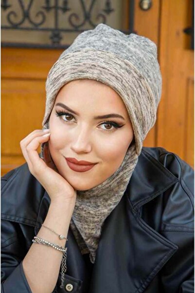 Aişe tesettür Beige Pattern Masked Beanie
