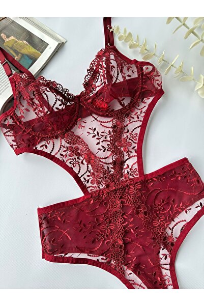 dem merys Κορμάκι με μπορντό σχέδιο