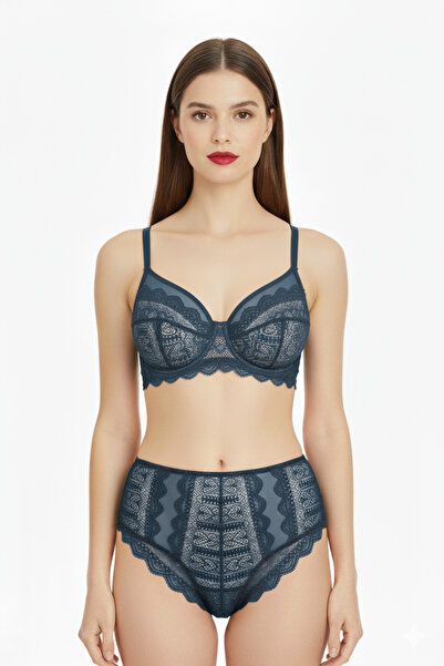 chiara grazia SUTIEN DE DANTELĂ ALBASTRĂ CU JUMĂTATE DE TAMPĂ