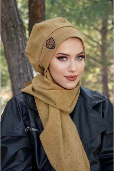 Aişe tesettür Mustard Butter Embroidered Hijab Beanie