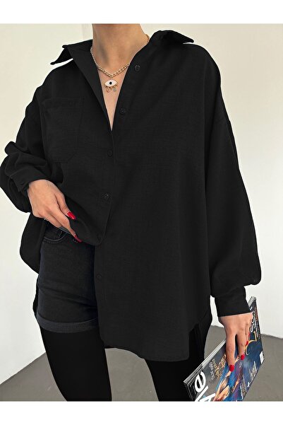 Modamorfo Long Sleeve Casual Shirt with Double Buttons on the Back - Black