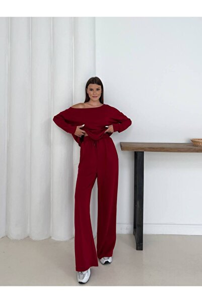 DESTEMIRA Modal Fabric Oversize Cut One Shoulder Open Blouse High Waist Pocket Pants Sports Suit