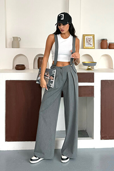 Ortaya Çık Антрацитові штани-палаццо з еластичною талією та завуженими штанинами