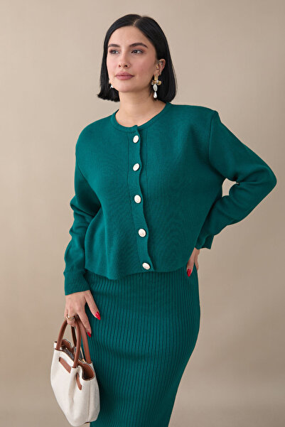 InStyle Cardigan Ribbed Double Emerald Green Knitwear Set