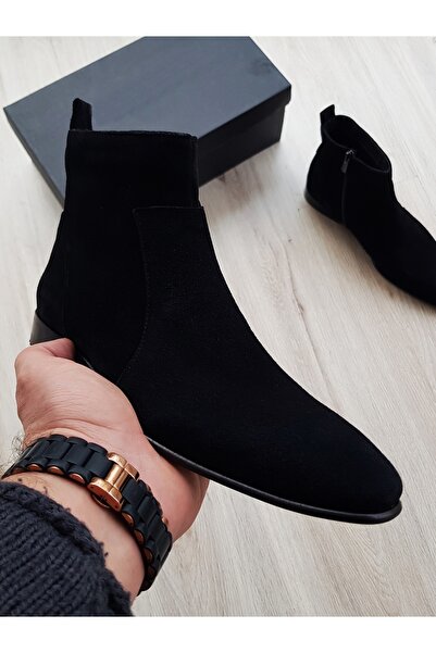 Özel Yapım Siyah Süet Hakiki Deri Erkek Bot