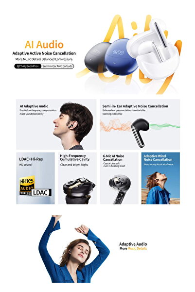 QCY HT10 Ailybuds Pro Adaptif ANC AI 6 Mikrofon Bluetooth 5.3 Kablosuz Kulaklık