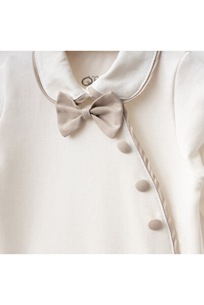 O Baby Smoking Suit with Bow Tie Baby Boy Romper & Hat - Ecru - 0-3-6 Months - 100% Cotton