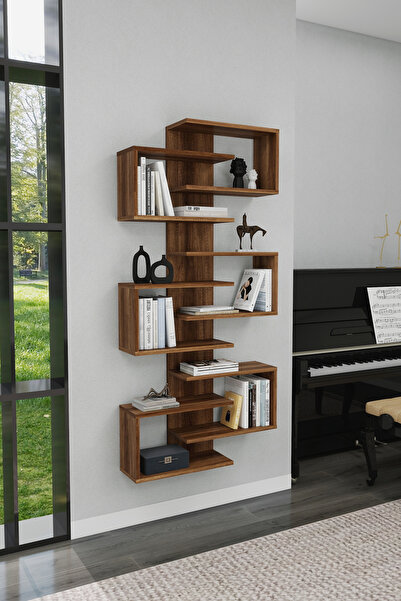 ARNETTİ Lotus 6 Raflı Duvara Monte Kitaplık Ve Duvar Rafı, Ceviz - Lotus
