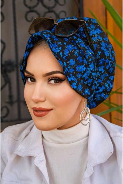 Aişe tesettür Siyah Mavi Desenli Şapka