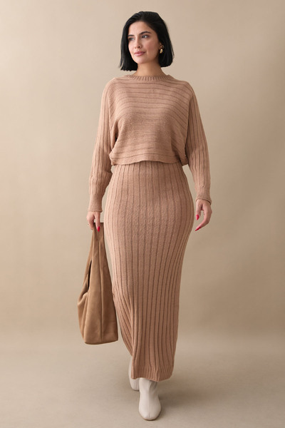 InStyle Camel Knitwear Κοντό πουλόβερ και Σετ Φόρεμα