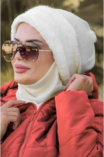 Aişe tesettür Cream Fur Detailed Masked Beret