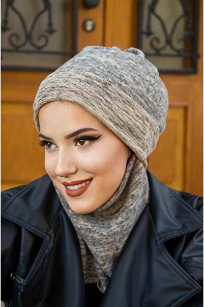 Aişe tesettür Beige Pattern Masked Beanie