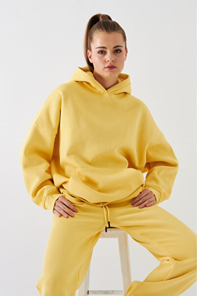 The Champ Clothing Oversize Unisex Sweatshirt Hoodie Yellow – Hooded, 3 Thread Raised Fleece, Kangaroo Pocket, Basic