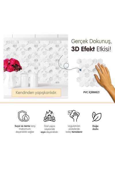 Stickez Tiles 3d Kendinden Yapışkanlı Duvar Karosu 30,5 cm x 30,5 cm (4 ADET) 0,371 m²