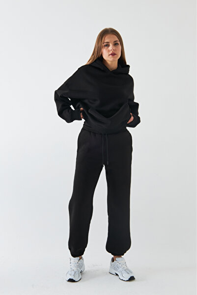 The Champ Clothing Σετ αθλητικών φούτερ Unisex Oversize Μαύρο – Basic, 3-κλωνο ριγέ φλις; Φούτερ με κουκούλα, ελαστικό κάτω μέρος