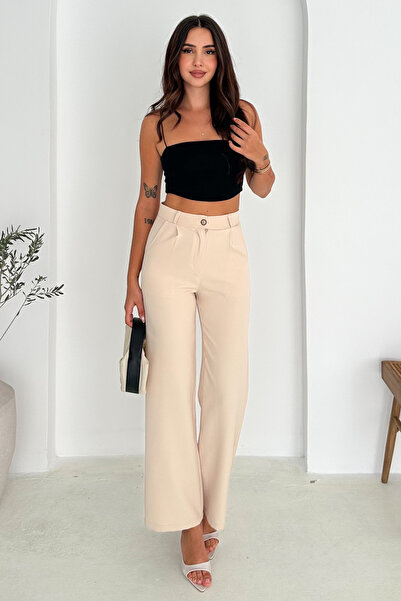 Brantu Kadın Beli Lastikli Likralı Yüksek Bel Palazzo Pantolon