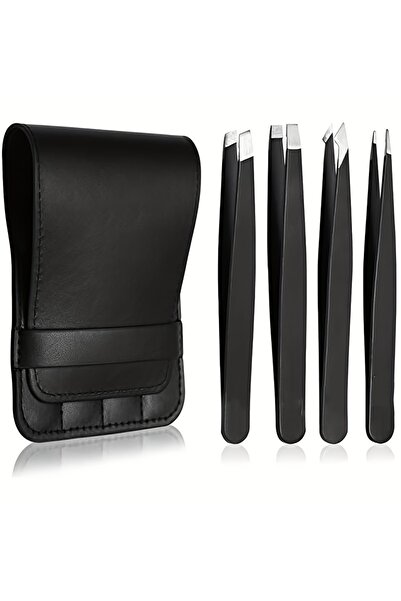 Choice 4 قطع سوداء - مجموعة ملاقط من الفولاذ المقاوم للصدأ مكونة من 4 قطع لإز...