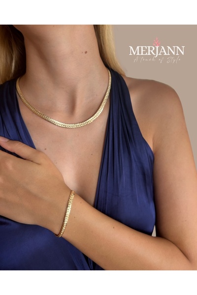 MERJANN Accesories Altın Renk Klasik Zincir Kolye & Bileklik Takımı – Kapsül ...