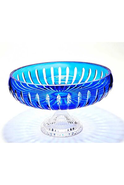 Kristal Market Handmade Crystal Vertical Pattern 28 cm Decorative Presentation Stand Tableware Presentation Bowl