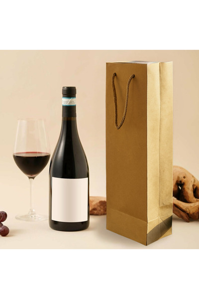 roco paper Kraft Karton Çanta, Şişelik, Hediye ve Taşıma Çantası, 12x10x38 Cm, 25 Adet