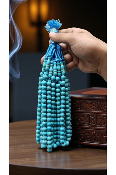 MERCAN-I ALA منتج أسطوري: مسبحة كبيرة الحجم من الفيروز الطبيعي مع علامات مميز...