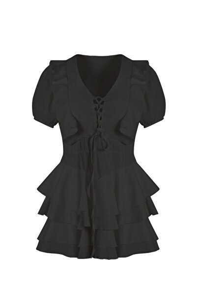 La Sarta Rochie neagră cu volane Vernazza