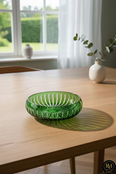 Kristal Market El Yapım ıKesme Kristal Vertical Desen 28 Cm Dekoratif Sunumlu...