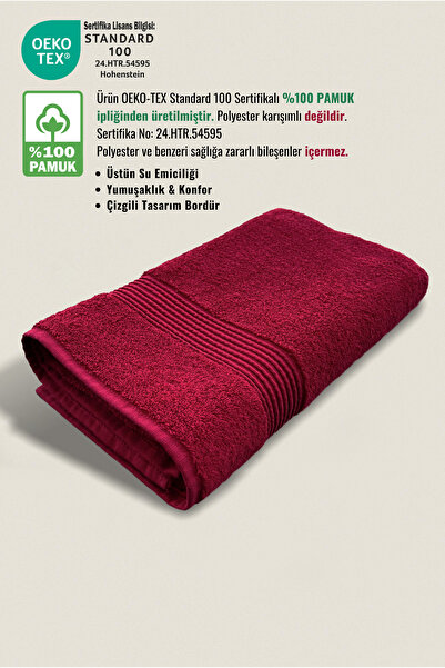 Ellaline Банний рушник 100% бавовна, сертифікований, з смугастим бордюром, 70x140 см - бордовий (1 шт.)