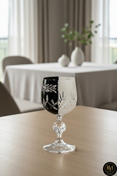 Kristal Market Bohemia Kristal Çift Renk Siyah Beyaz Kadeh Mixed Color Model