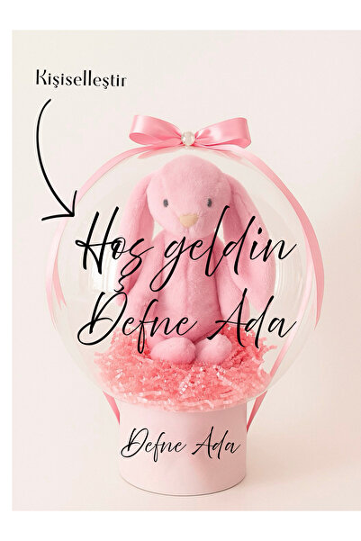 celinegiftbox Hediye Balon Kutusu Uyku Arkadaşı Peluş Tavşanlı Kişiye Özel Me...