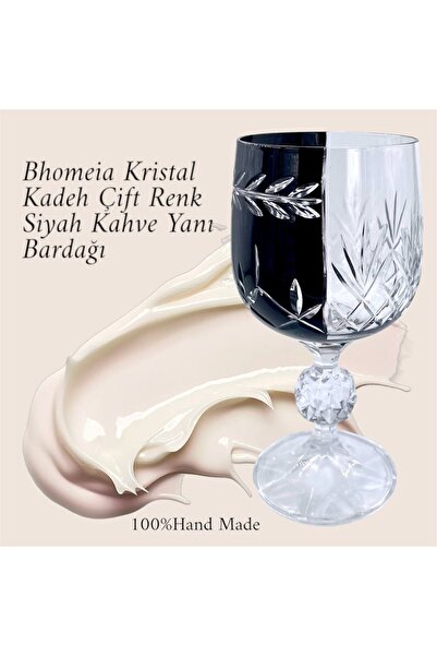 Kristal Market El Yapımı Kristal Bohemia Siyah Çift Renk Dekoratif Sunumluk Ayaklı Kadeh Kahve Yanı Su Bardağı