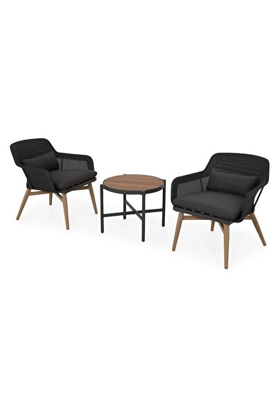 Maison Mex Garden/Terrace Furniture Set with 2 Armchairs and Table, BEZIER, /Black