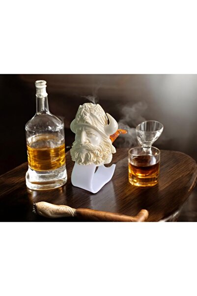 Altınışık Lületaşı El Yapımı Viking Figürlü Lületaşı Pipo – %100 Doğal Lületaşı, Kehribar Ağızlıklı, Nordic Conqueror