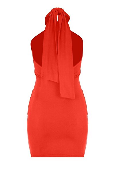 La Sarta PAul De Vence Women'S Mini DreSS - RoSe DetAiled, HAlter Neck, BAckleSS DrAped, PomeGrAnAte Flower