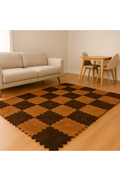 DECOZEYN Kahve Koyukahve iki Renkli japonhalı,Salon Halısı puzzle Halı