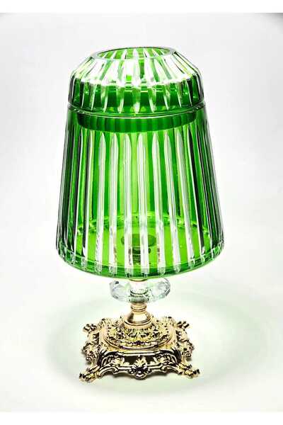 Kristal Market Handmade Cut Crystal Mercury Vertical Pattern Decorative Presentation Holder with Lid Napkin Holder Green