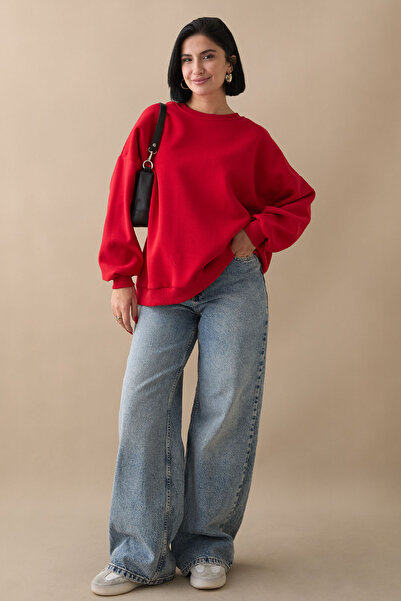 InStyle Magasított Basic Red Sweat