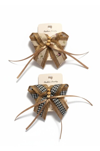 bonbela 2’li Vintage Fiyonk Kurdele Toka Seti – Hasır Detaylı El Yapımı