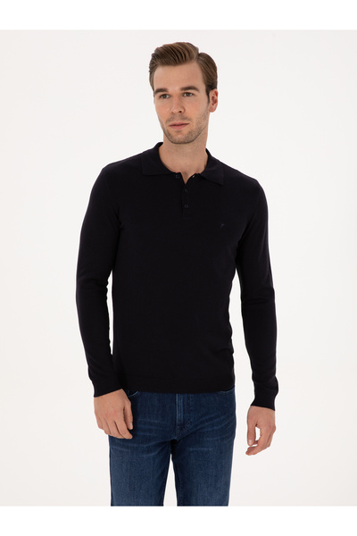 Cacharel Lacivert Regular Fit Pamuk Karışımlı Polo Yaka Basic Triko Kazak 50318673-VR033