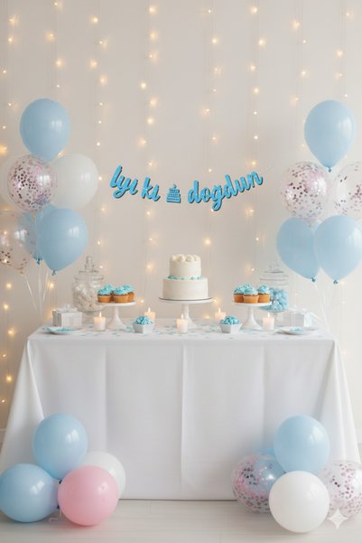 Deniz Party Store Blue Happy Birthday Calligraphy Banner Text