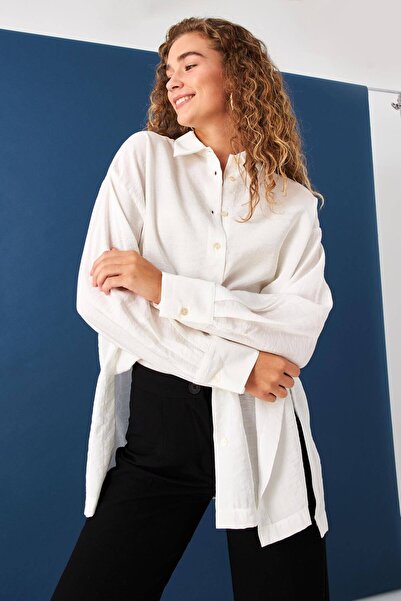 Addax Oversize Shirt with Side Slits G8128-H8Asn75