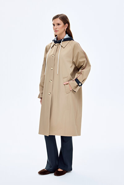 Quzu Оверсайз-пальто з капюшоном і контрастним коміром, колір камел