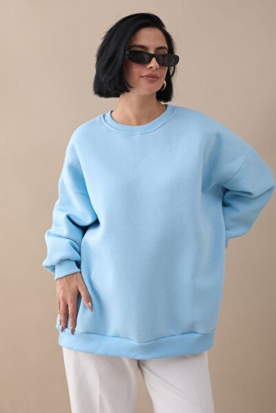 InStyle Şardonlu Basic Açık Mavi Sweat